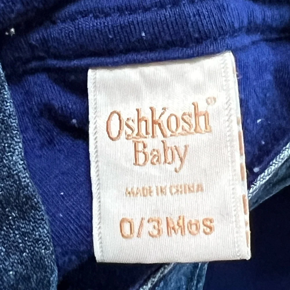 Oshkosh Bgosh Blue Denim Bib Overalls Snaps Lined 0 /3 Months Animals VTG Unisex